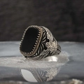 Detailed relief of an eagle and black gemstone on a vintage men's adjustable copper ring - Eagle Relief Black Gemstone(KJZ011XS)