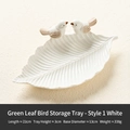 White ceramic leaf-shaped jewelry tray with two birds and detailed texture, 22cm length - Green Leaf Bird Tray - Style 1 White