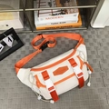 Off-white and bright orange canvas crossbody bag with adjustable strap and brand patch - White-Orange