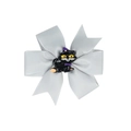 Halloween light gray grosgrain bow hair clip with a black cat wearing a purple witch hat - Black Cat Style