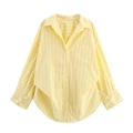 Classic yellow vertical striped long sleeve cotton shirt with chest pocket and lapel collar - XS / Thick Yellow Stripe
