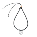 Detail of vintage silver football pendant on black braided faux leather cord necklace - Antique Silver