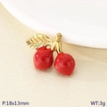 Red enamel cherry pendant in golden stainless steel, sized 18x13mm for DIY jewelry - Large Smooth Surface Cherry (KLJ10238-ZGC)