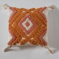Moroccan tufted throw pillow with orange and pink geometric diamonds and tassels - Style G-Colorful Diamond Tufted