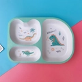 Assiette compartimentée verte menthe en fibre de bambou avec motifs dinosaures et texte - 0326 Assiette Dinosaure
