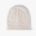 Gorro de invierno de punto marfil para mujer con diseño geométrico de ondas huecas - Beige (24B030)