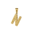 Collana con ciondolo lettera N in acciaio inossidabile dorato con trama a rilievo incrinata - Lettera N (Ciondolo Singolo)