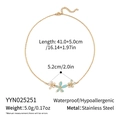 Detail of 18K gold plated necklace showing dimensions and light blue enamel flowers - Tricolor Flower Stainless Steel Necklace (YYN025251)