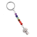 Colorful 7 chakra natural stone beads with mushroom pendant keychain in silver finish - Tianshan Blue
