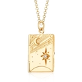 Collana con medaglione a libro dorato con incisioni di luna e stelle e un piccolo diamante - Intarsio di strass / Collana Medaglione Luna e Stelle