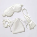 Pearl white silk sleep set with eye mask, headband, scrunchie and drawstring pouch - No.16 Beige White (Short Bag) / Pearl White