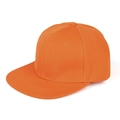Close-up of bright orange flat brim baseball cap showing twill cotton fabric texture - Orange
