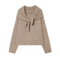 Maglione in maglia avena con sciarpa decorativa integrata in una tonalità terra neutra - S / Cachi