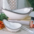 Spécifications de taille pour les bols en céramique blanche à bord perlé argent - Bol en Forme de Bateau Argenté 8 Pouces