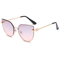 Randlose Cat-Eye-Sonnenbrille mit lila-rosa Verlaufslinsen und goldenem Metallrahmen - C03 Grau Rosa