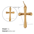 Retro stainless steel cross pendant necklace in gold finish with dimensional details - Minimalist Long Cross (PJ379G)