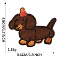 Embroidered dachshund dog patch with party hat and precise dimensions in inches - Dark Brown Dachshund with Red Party Hat
