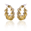 Golden twisted spiral hoop earrings with liquid lava metal texture and silicone backings - Gold XLEH031 (Twisted Spiral)