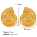 Golden spiral shell hoop earrings in stainless steel with 18K gold plating for women - Gold Spiral Shell (EH631G)
