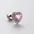 Silver heart stud earring with pink zircon and clear stones featuring screw back closure - Heart with Rhinestone Style (A08-3# Single)