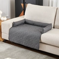 Water-resistant gray quilted pet sofa bed with raised bolsters and diamond pattern - Geometric Gray