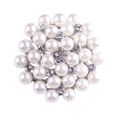 Elegant multi-layered pearl flower brooch with central rhinestones and silver alloy base - xz4013B Silver Cluster