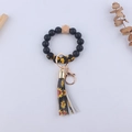 Sunflower silicone bead keychain wristlet with faux leather tassel and gold metal ring - Sunflower