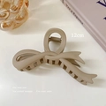 12cm large milk tea beige ribbon bow hair claw clip with matte finish for women - Khaki