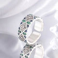 S925 Sterling Silber verstellbarer Engelsaugen Ring mit bunten Zirkonia Steinen - Einstellbar Offen / Silber mit bunten Zirkonia