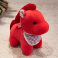Plush red pony stuffed animal toy with a purple checkered lace bib and soft texture - Red