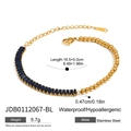 Edelstahl-Armband mit blauen Zirkonia im Baguetteschliff und goldenen Perlen, verstellbar - Gespleißter Edelstein-Perlenstil / Gold-Dunkelblau