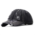 Gorra de béisbol de mezclilla negra desgastada con detalles rotos y costuras en contraste - 56-61CM Adulto Ajustable / Negro
