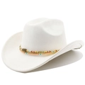 Detail of white suede cowboy hat featuring colorful bead woven bands and stone accents - M(56-58cm) / Cream