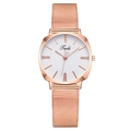 Fashionable rose gold women's quartz watch with Milanese mesh band and rhinestone dial - White Dial (Rose Gold Strap)