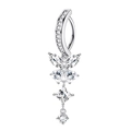 Silver butterfly belly button ring with sparkling zircon stones on a white background - Butterfly Style - Silver