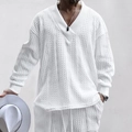 Weißes Strickset für Herren mit V-Ausschnitt und detailliertem Zopfmuster-Design - S / Weiß