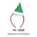 Christmas headband featuring a green sequined hat with white plush trim and pom pom - TK-32GR Green Large Sequin Hat