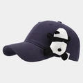 Detail view of cotton baseball cap with cute plush panda ornament and smooth purple fabric - Navy Blue