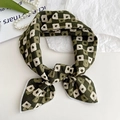 Retro emerald green checkerboard cotton linen scarf with hand-drawn dot patterns - Square Army Green