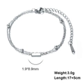 Silver double-layer stainless steel bracelet with rectangular bar and bead details - Letter-I / Silver
