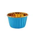 Meerblauwe en gouden metallic cupcakevormpjes met opgerolde rand, set van 50 stuks - 50 Stuks/Verpakking / Blauw Goud