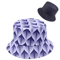 Detail of leaf pattern print bucket hat in purple and solid navy blue canvas fabric - One Size (54-60cm) / Blue (Purple-White Wave/Dark Blue Reversible)