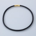 Bracelet en cuir tressé noir avec un fermoir magnétique en or poli pour hommes et femmes - Style B-6mm Cordon Noir-Fermoir Or-Collier