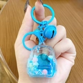 Blue mini backpack liquid glitter keychain with colorful beads and matching bell charm - Mini Backpack - Blue