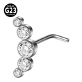 Solid G23 titanium L-shape nose stud with 5-stone gradient zircon arrangement - Gradient Five-Stone Arc (Style 19 L-Shaped) / 0.8x7mm
