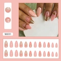 Almond-shaped press-on nails with peach pink gradient and gold glitter accents - W691 Explosive Flash Gradient (Glue Style)