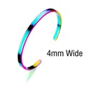 Rainbow plated stainless steel C-shape open cuff bracelet with 4mm width detail - 4mm Width / Colorful