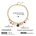 Gold stainless steel necklace with cherry, heart lock and purple flower charms - Multi-Charm Style (JDN0304036)