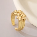 Elegante gouden geometrische open ring met geweven design en hoogglans gepolijste afwerking - Verstelbaar Open / Geometrisch Weefontwerp(13975) / Goud