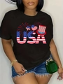 Übergroßes schwarzes Baumwoll-T-Shirt mit USA-Aufdruck und patriotischer Flagge - XS / Schwarz